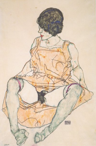 Mujer sentada con vestido levantado de Egon Schiele